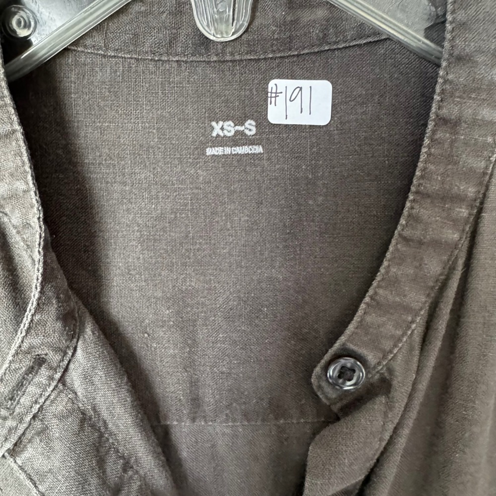 MUJI Linen Band Collar Pockets Sleeveless Button Down Midi Shirt Dress Gray XS S - Picture 12 of 12